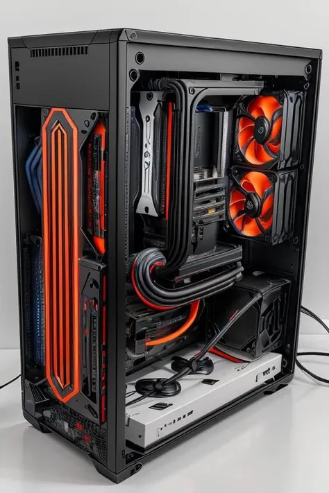 a close up of a computer case with a fan and a fan