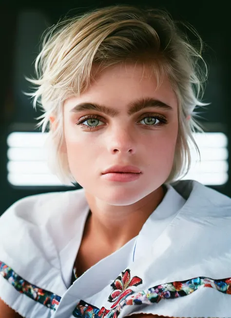 a close up of a woman with a white shirt and a tie