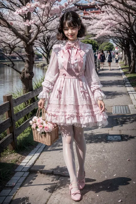 araffe dressed in a pink dress and a basket of flowers