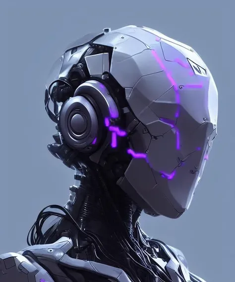 a close up of a robot with headphones on