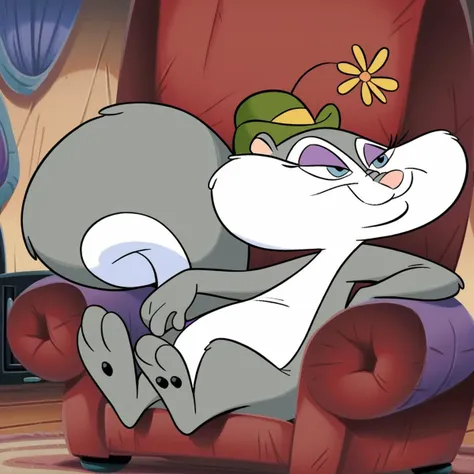 cartoon cat sitting in a chair with a hat on