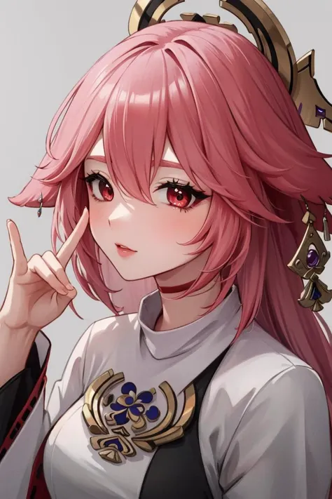 a close up of a person with a pink hair and a crown