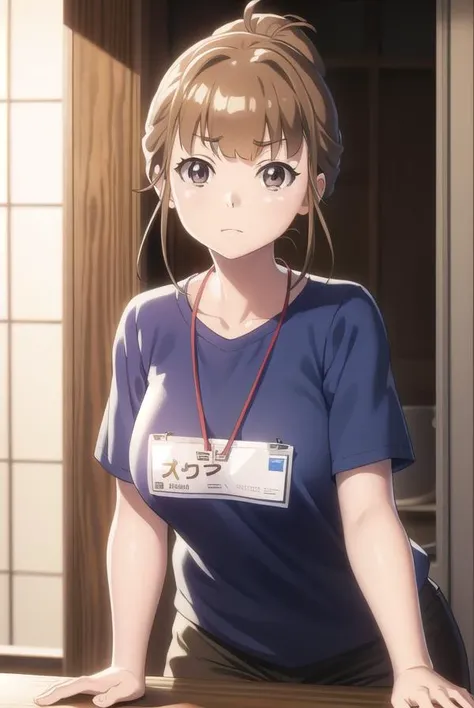 hinatamiyake, <lora:hinata miyake s1-lora-nochekaiser:1>,
hinata miyake, short hair, brown hair, (brown eyes:1.5),
BREAK shirt, short sleeves, uniform, blue shirt, name tag, id card, employee uniform,
BREAK indoors,
BREAK looking at viewer,
BREAK <lyco:Goo...