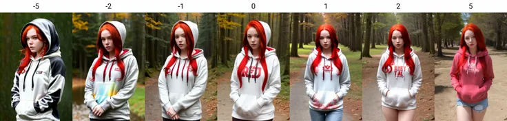 a beautiful girl, outdoors, red hair, hoodie <lora:weather_slider_v1:-5>