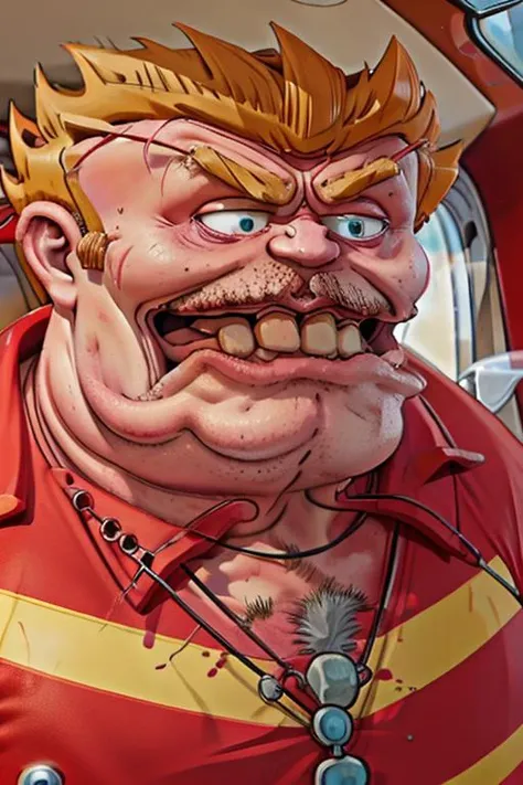 <lora:Coach McGuirk V12:0.85> coach_john_mcguirk, blonde hair, short hair, spiked hair, overweight, yellow collar, red shirt, whistle around neck, red gloves, yellow stripe, red pants, red shoes, mouth open, raised eyebrow,   <lora:Gross-up V2:1> grossup, ...