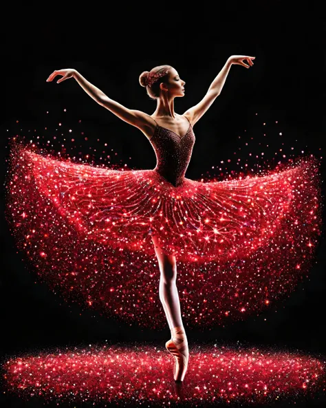 beautiful dancing ballerina,posing,brown hair,black backround,RedGlitter,<lora:SDXLRedGlitter:0.7>,<lora:add-detail-xl:1>,