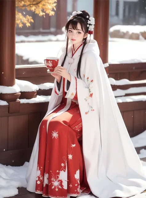 1 girl,sitting, drinking tea, tea cup, winter, portrait, winter hanfu, white clothes,winter, white Cloak, (snow), (snowflakes), realistic, masterpiece, long hair, straight hair
standing on the mountain, ice
<lora:Winter_Hanfu:0.65>