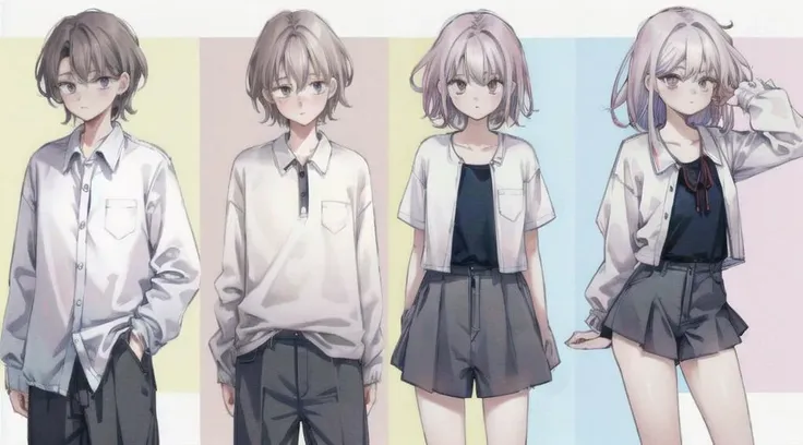 anime characters of a girl in a short skirt and a boy in a shirt