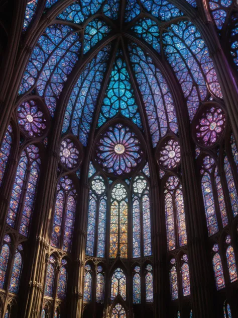 A gothic cathedral standing tall in a mystical land, its structure and design inspired by the intricacies of organic forms. Its stained glass windows tell stories of forests, oceans, and galaxies far away, with every detail reflecting the patterns of natur...