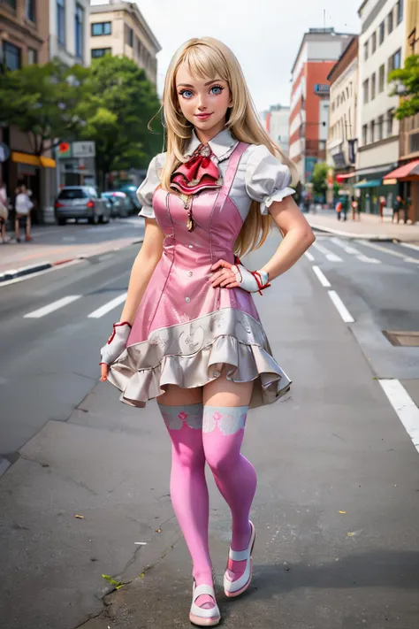 araffe dressed in a pink and silver dress and pink stockings