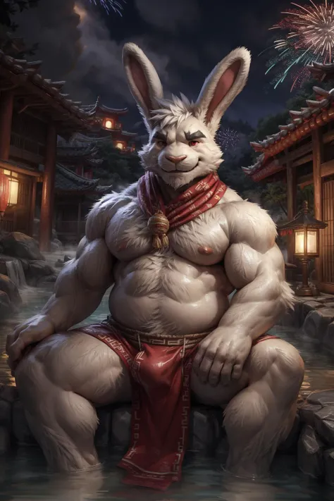 ((by lindong:1.2),(by null-ghost:0.7),(by takahirosi:0.7)),
(masterpiece, best quality),
male focus,1boy,rabbit furry,white rabbit,((white fur)),solo,animal ears,rabbit ears,full body,furry male,smile,(plump),red eyes,thick eyebrows,
scarf,lantern festival...