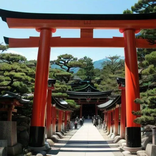 a close up of a walkway with a red tori tori gate