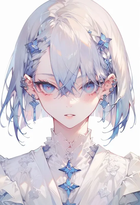 anime girl with blue hair and blue eyes wearing a white dress