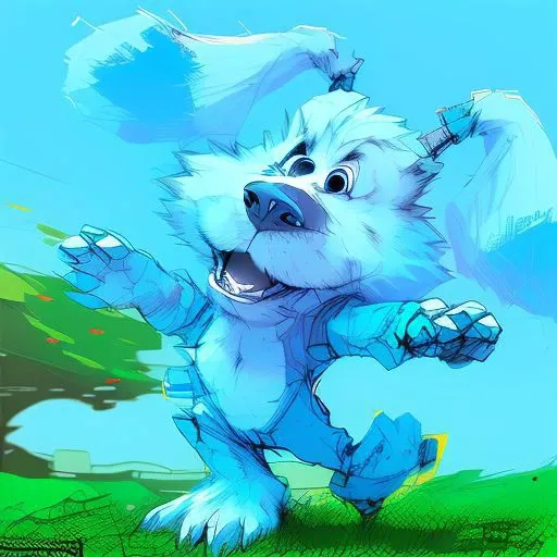 nvinkpunk, a blue dog standing on two legs