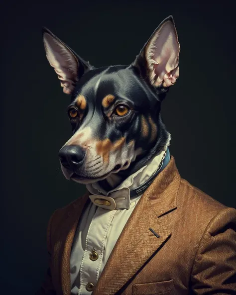 arafed dog wearing a suit and bow tie with a collar