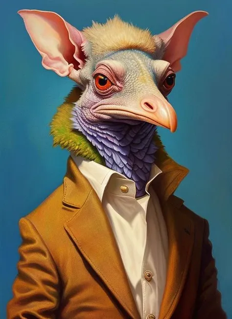 a painting of a bird wearing a suit and tie