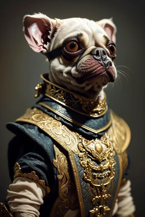 a close up of a dog wearing a costume with a collar