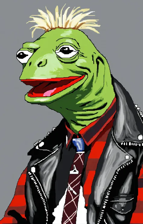 MSPaint portrait of Kermit the Frog as a uk punk, mohawk leather jack and plaid <lora:SDXL_MSPaint_Portrait:1>