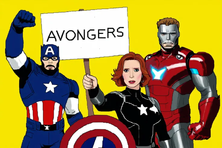 bad MSPaint drawing of the avengers parody,  holding up a sign that says (((AVONGERS))) <lora:SDXL_MSPaint_Portrait:1>