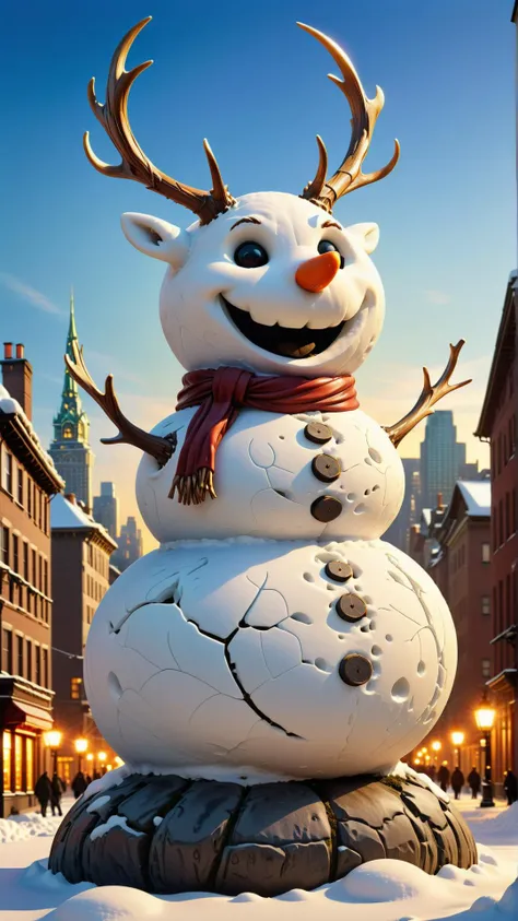 <lora:HornyfierXL:1>Hornyfier a snowman with a cityscape carved into its body, (Masterpiece:1.3) (best quality:1.2) (high quality:1.1)