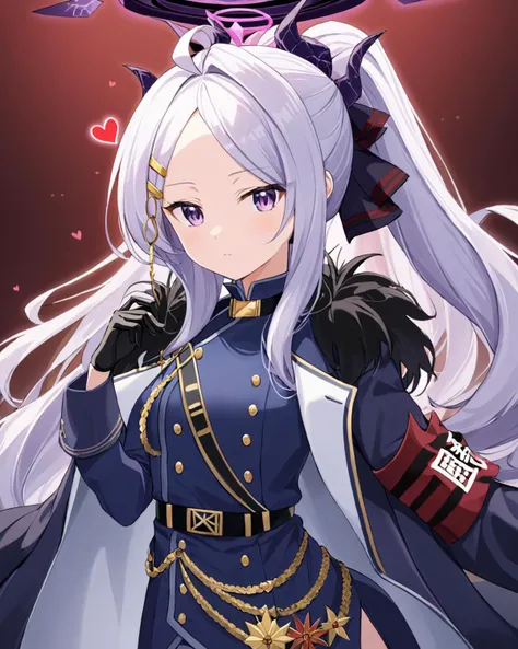 hina (blue archive),1girl, solo, looking_at_viewer, hairclip, long_sleeves, coat_on_shoulders, black_gloves, sidelocks, ahoge, demon_horns, demon_girl, forehead, military_uniform, military, demon_wings, fur-trimmed_coat, heart, ponytail, armband
<lora:hina...