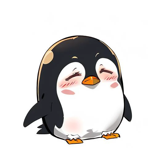 chibi emoji, animal, penguin, blush, closed eyes, no humans, <lora:exag-000009:1>, simple background