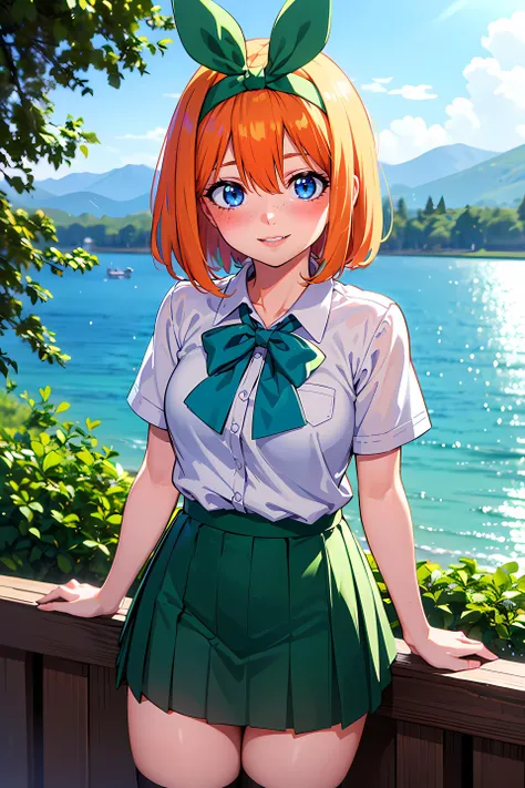 AS-Adult,(masterpiece, best quality, highres, high resolution:1.2),<lora:yotsubanakano-lyco-nochekaiser:0.8> yotsuba nakano,blue eyes, short hair,orange hair, bangs hair,hair between eyes, (hair ribbon, hairband, green ribbon:1.2),