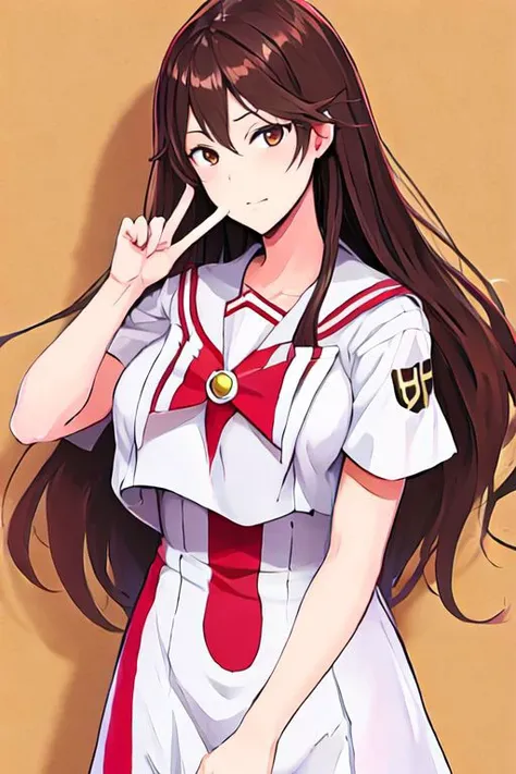 anime girl in uniform smoking a cigarette with a brown background