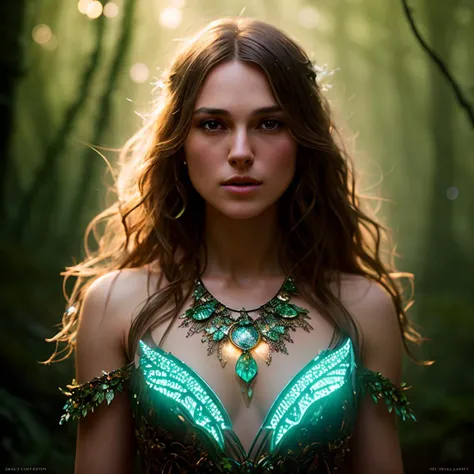 beautiful keirkni as a fairy,(highly detailed:1.2),(best quality:1.2),(8k:1.2),sharp focus,(subsurface scattering:1.1),award-winning photograph,professional portrait photography,(close shot:1.1) (glowing bioluminescent forest:1.2),iridescent fairy wings (v...