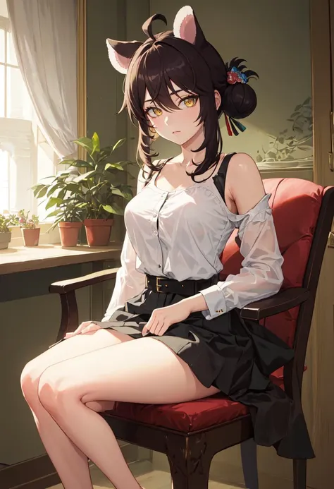 (safe:1.10), best quality, masterpiece, highres, solo, (kaede_bluearchive:1.10), sitting, sitting on chair, chair, cowboy shot, looking at viewer, 26 <lora:kaede_bluearchive:0.80>