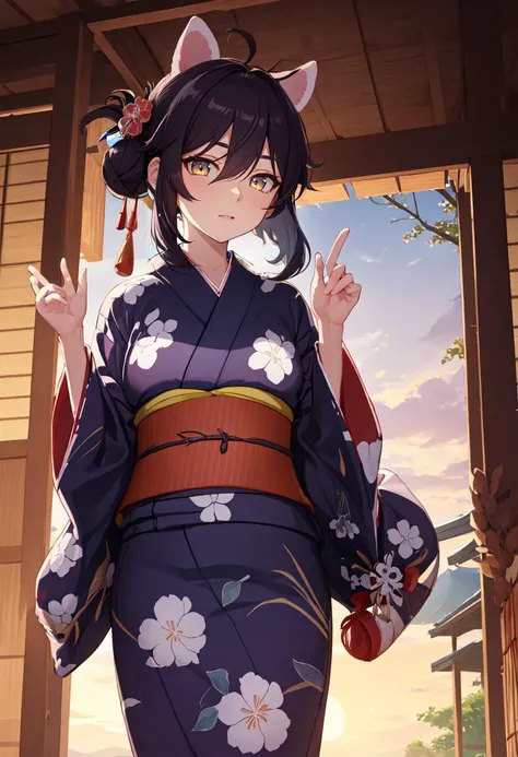 best quality, masterpiece, highres, solo, (kaede_bluearchive:1.10), (yukata:1.30), (kimono:1.15), 20 <lora:kaede_bluearchive:0.80>