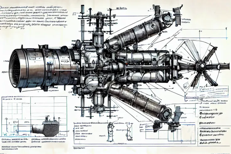 a drawing of a jet engine with a propeller and a propeller