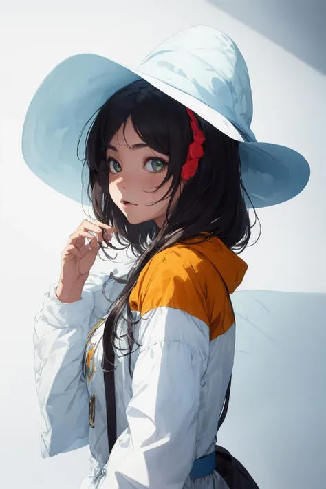 anime girl with a blue hat and a white jacket