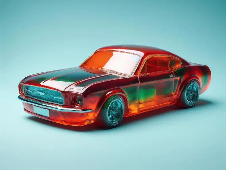 A classic 1967 Ford Mustang, made out of jelly(je11y) <lora:je11y:1>