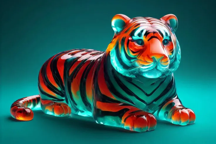 wet translucent tiger, orange and neon color theme, glowing, dripping <lora:je11y:0.85>