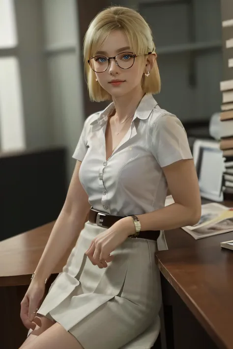 a woman sitting at a desk with a laptop computer and a book