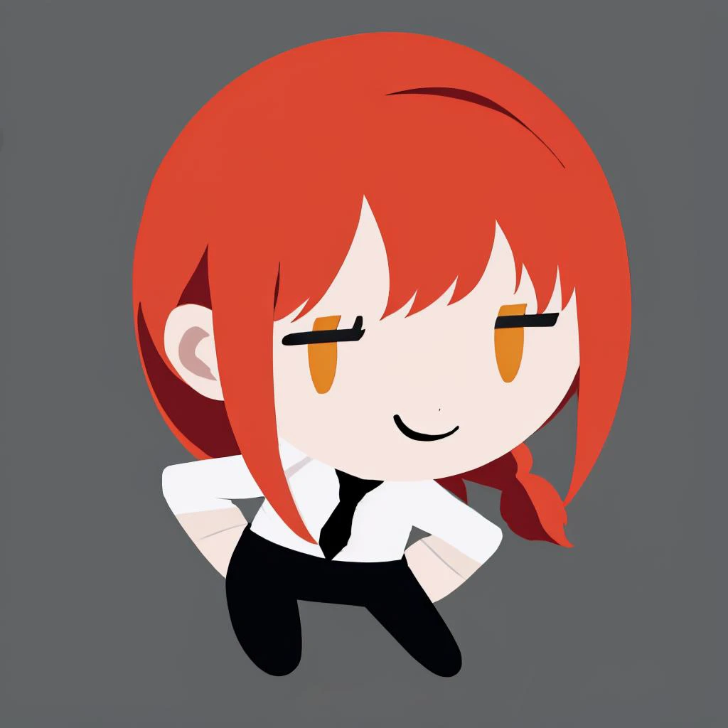 anime girl with red hair and black tie posing for a picture