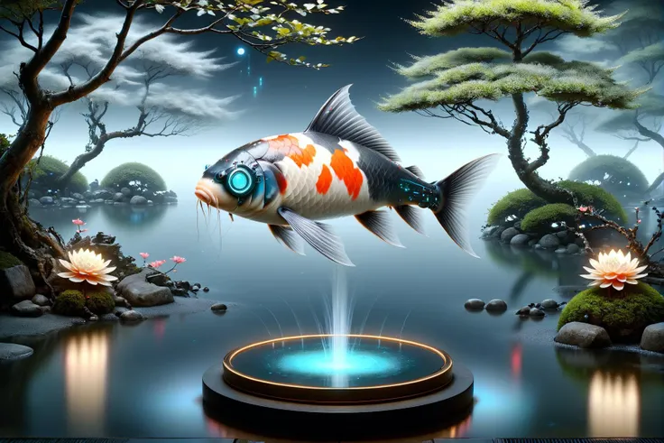 there is a fish that is jumping out of a fountain