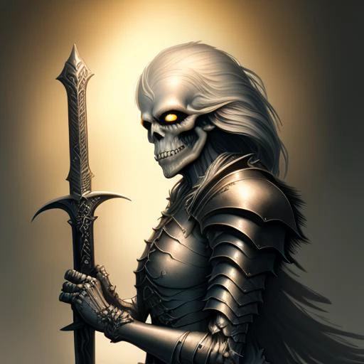 a portrait of ghst-3000, skeleton, demon, holding a large sword