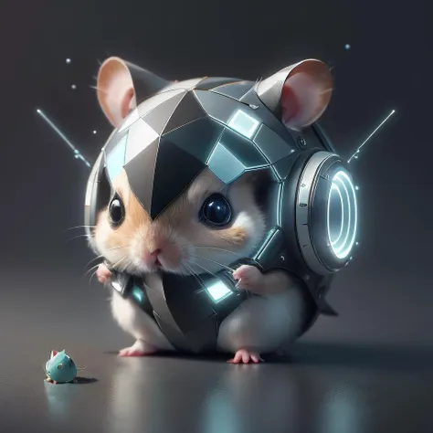 a close up of a mouse wearing a headphone and a mouse toy