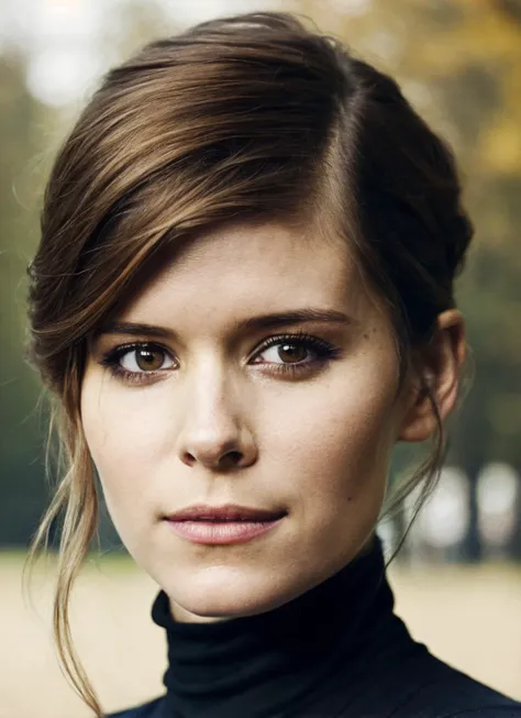 A stunning intricate full color portrait of (sks woman:1), wearing a black turtleneck, epic character composition, by ilya kuvshinov, alessio albi, nina masic, sharp focus, natural lighting, subsurface scattering, f2, 35mm, film grain, <lora:locon_katemara...