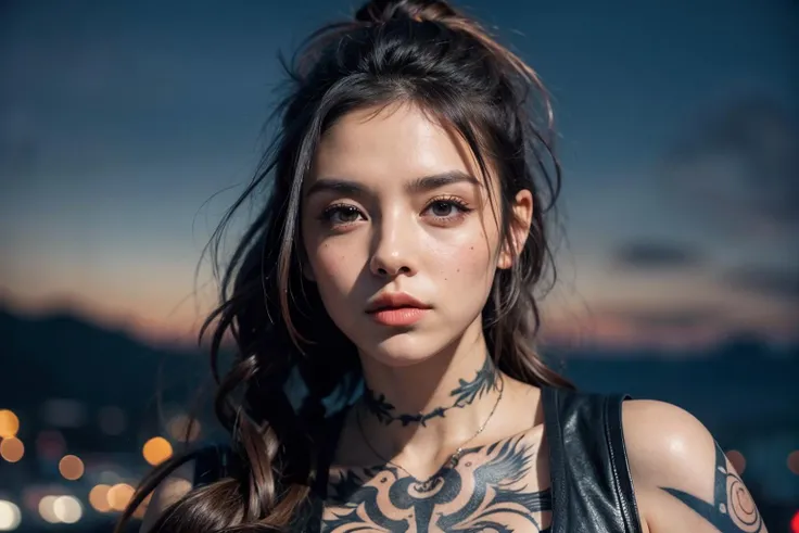 human dwarf 1man male with Tousled beach waves hairstyle hairstyle and Extended Chin Strap in coral orange with Black eyes eyes and Arched eyebrows , Thug <lora:RPGThug:0.7> thug:1.2, 1girl, solo, solo focus, leather vest and rags , facial tat...