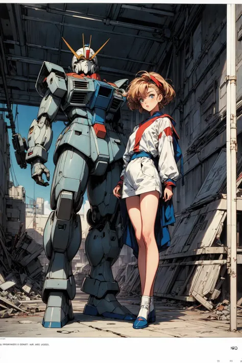 a close up of a woman standing next to a giant robot