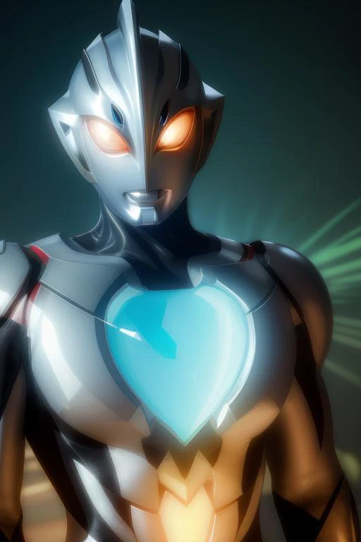 a close up of a robot with glowing eyes and a glowing chest