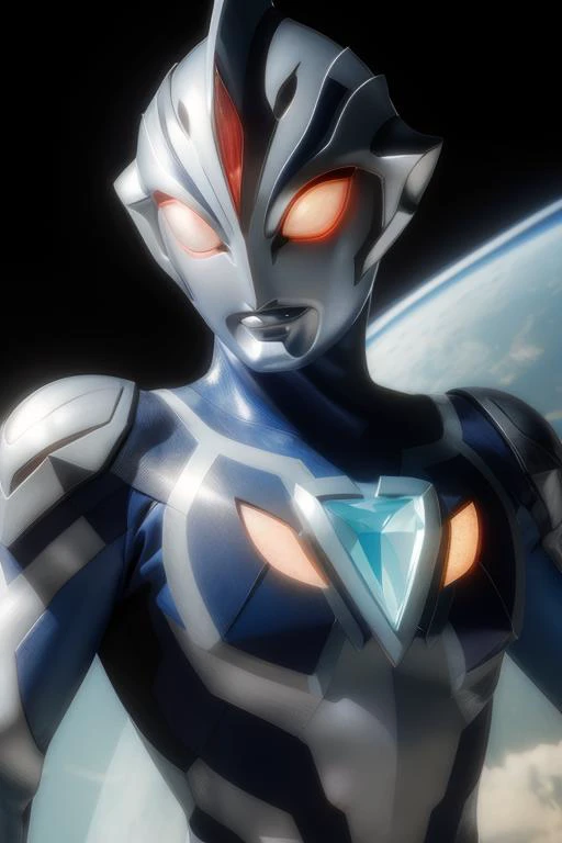 a close up of a person with a futuristic suit and glowing eyes