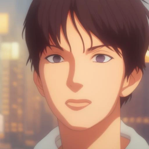 1boy, solo, highly detailed eyes, detailed face, intricate details, brown hair, long hair, brown eyes, chinese dress, street fighter, looking at viewer, seductive smile, happy, cityscape, soft lighting, ((cartoon)), comic, realistic, portrait, upper body, ...