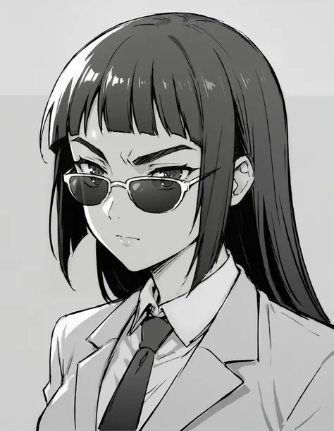 anime girl with glasses and a tie wearing a suit and tie