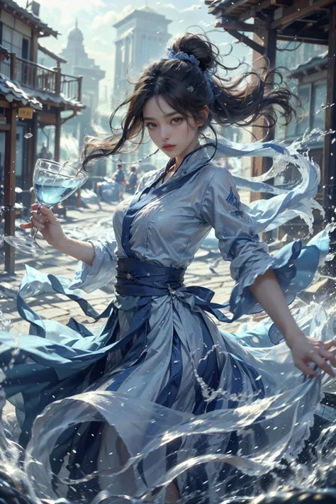 haifeisiv6,arafed woman in a blue dress is in the water,xianxia fantasy,photorealistic fan art,girl in white dress dancing,churning,pouring,fantasy character photo,water temple,flowing lines,realistic cute girl painting,ancient libu young girl,transparent ...