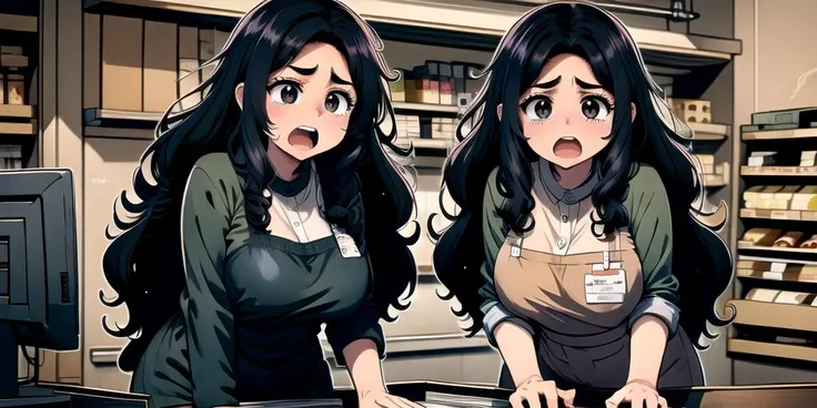 anime characters in a bakery with a surprised look on their faces