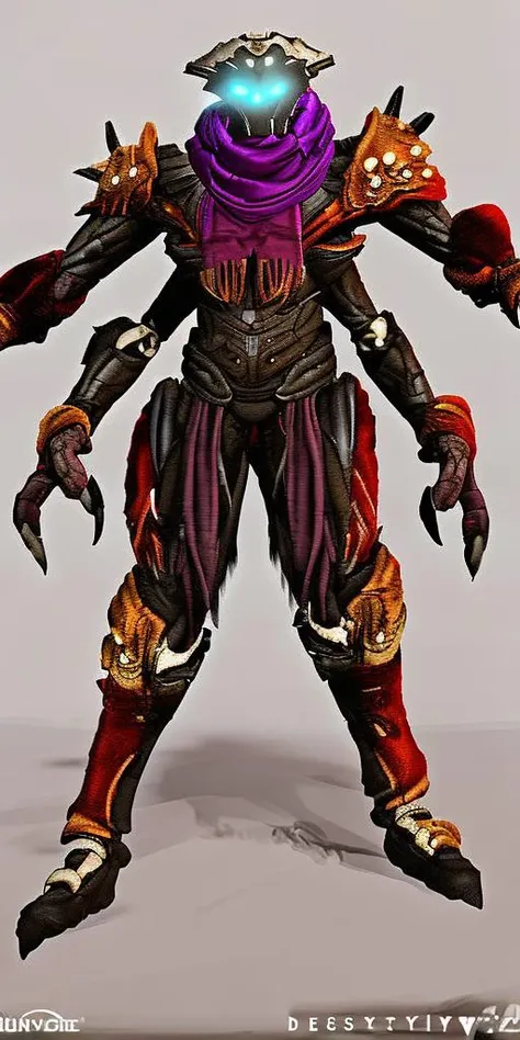 <lora:DestinyHive:0.85> dhive, standing, monster, no humans, armor, <lora:DestinyFallen2:1> dfallen, male focus, colored skin, glowing eyes, extra arms, multi arms, scarf, helmet